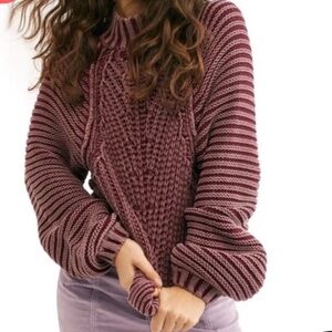 Bohme Burgundy Striped Long Ballon Sleeve Turtleneck Sweater size S